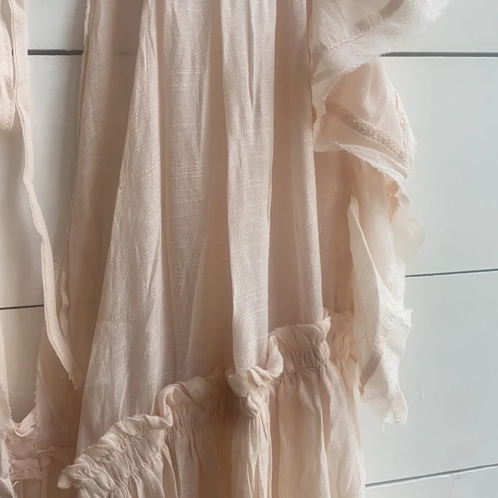 SOLD OUT Cream Gauze Boho Raw Hem Button Maxi Dress - Picture 11 of 11